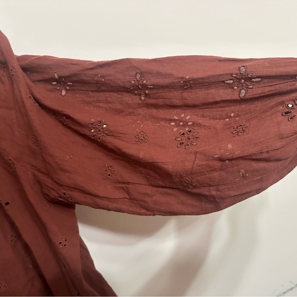 Aerie Maroon Eyelet Blouse oversized Size Large - Picture 5 of 7